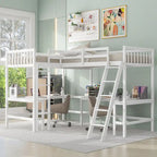 Cama alta individual en forma de L con escritorios