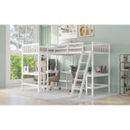 Cama alta individual en forma de L con escritorios
