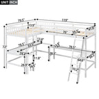 Cama alta individual en forma de L con escritorios