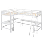 Cama alta individual en forma de L con escritorios