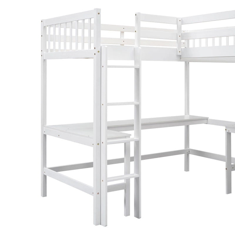 Cama alta individual en forma de L con escritorios