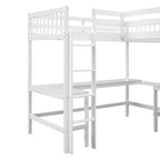 Cama alta individual en forma de L con escritorios