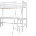 Cama alta individual en forma de L con escritorios