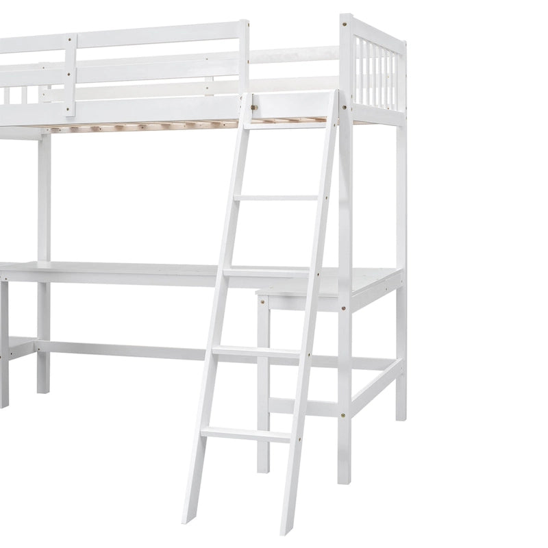 Cama alta individual en forma de L con escritorios