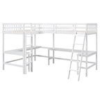Cama alta individual en forma de L con escritorios