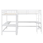 Cama alta individual en forma de L con escritorios