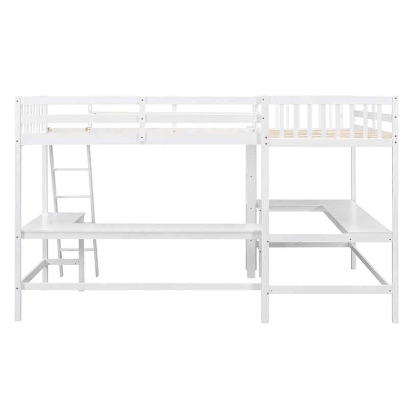 Cama alta individual en forma de L con escritorios