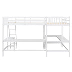 Cama alta individual en forma de L con escritorios