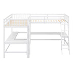 Cama alta individual en forma de L con escritorios