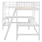 Cama alta individual en forma de L con escritorios