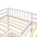 Cama alta individual en forma de L con escritorios