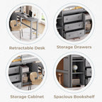 Grey Twin Wood Low Loft Bed with Pull-Out Desk & Drawers