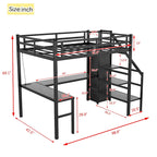 Cama alta de metal Twin XL con escritorio en forma de L, USB y LED para niños y adolescentes