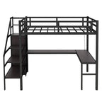 Cama alta de metal Twin XL con escritorio en forma de L, USB y LED para niños y adolescentes