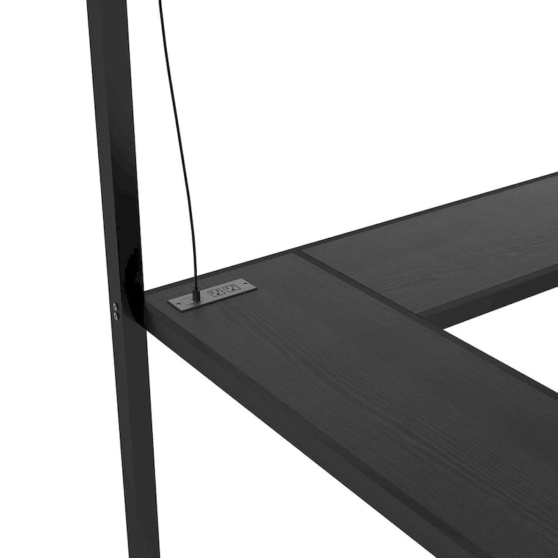 Cama alta de metal Twin XL con escritorio en forma de L, USB y LED para niños y adolescentes