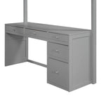 Cama alta con escalera, estantes y escritorio