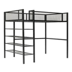 Cama alta de metal con estantes y almacenamiento de 4 niveles
