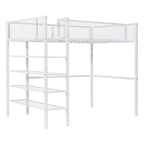 Cama alta de metal con estantes y almacenamiento de 4 niveles