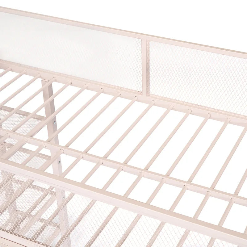 Cama alta de metal con estantes y almacenamiento de 4 niveles
