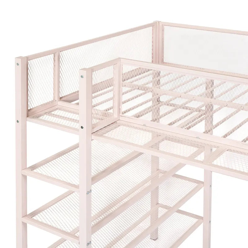 Cama alta de metal con estantes y almacenamiento de 4 niveles