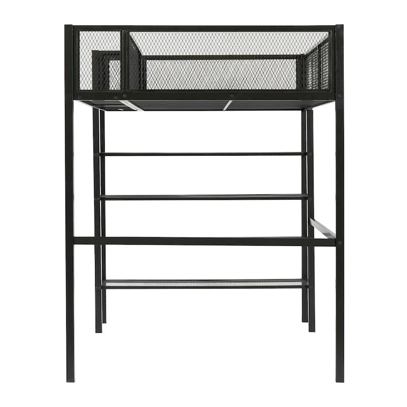 Cama alta de metal con estantes y almacenamiento de 4 niveles
