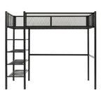 Cama alta de metal con estantes y almacenamiento de 4 niveles