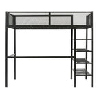 Cama alta de metal con estantes y almacenamiento de 4 niveles