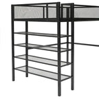 Cama alta de metal con estantes y almacenamiento de 4 niveles