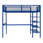 Cama alta de metal con estantes y almacenamiento de 4 niveles