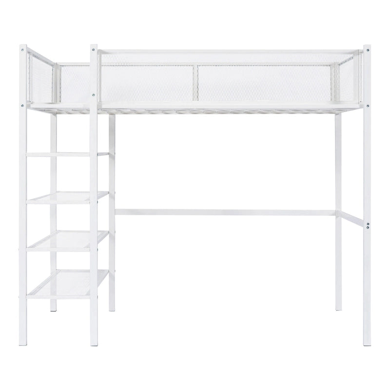 Cama alta de metal con estantes y almacenamiento de 4 niveles