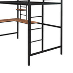 Cama alta de metal individual con escritorio y estante
