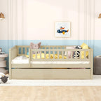 Full Size Wood Daybed with Trundle and Fence Guardrails