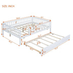 Cama de día de madera de tamaño completo con cama nido y barandillas de seguridad