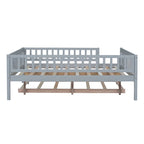 Cama de día de madera de tamaño completo con cama nido y barandillas de seguridad