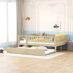Cama de día de madera de tamaño completo con cama nido y barandillas de seguridad