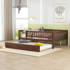 Cama de día de madera de tamaño completo con cama nido y barandillas de seguridad