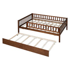 Cama de día de madera de tamaño completo con cama nido y barandillas de seguridad