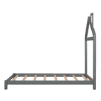 Cama de plataforma de madera individual con cabecero en forma de casa para niños