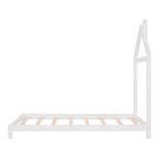 Cama de plataforma de madera individual con cabecero en forma de casa para niños