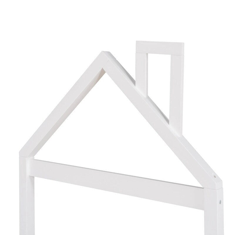 Cama de plataforma de madera individual con cabecero en forma de casa para niños