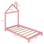Cama de plataforma de madera individual con cabecero en forma de casa para niños