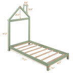 Cama de plataforma de madera individual con cabecero en forma de casa para niños