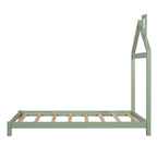 Cama de plataforma de madera individual con cabecero en forma de casa para niños