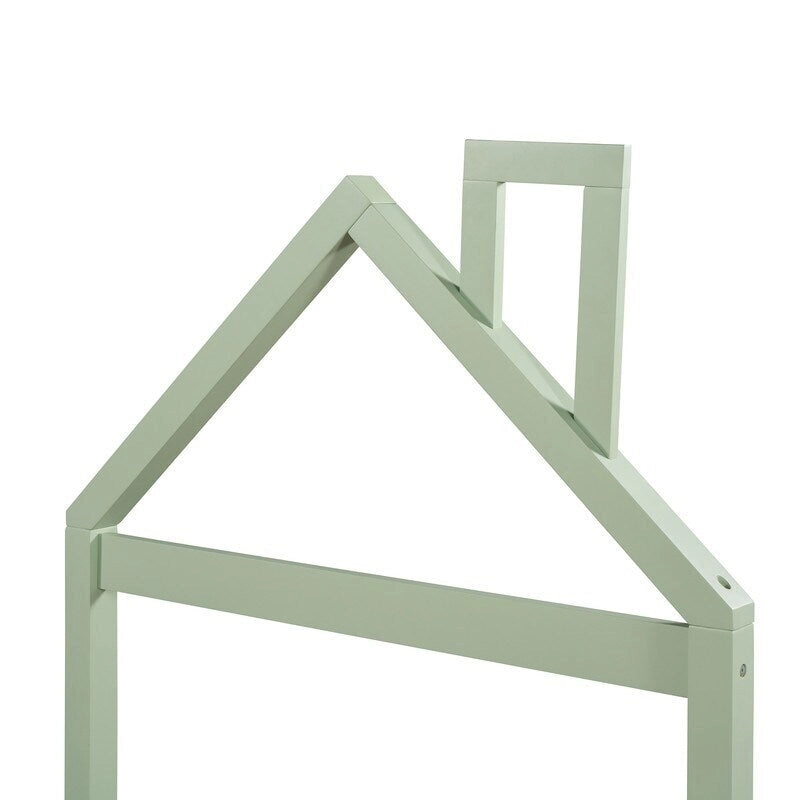 Cama de plataforma de madera individual con cabecero en forma de casa para niños
