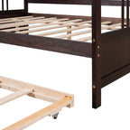 Cama de día doble con cama nido individual, estructura de cama doble de madera con barandillas en tres lados