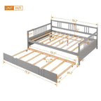 Cama de día doble con cama nido individual, estructura de cama doble de madera con barandillas en tres lados