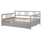 Cama de día doble con cama nido individual, estructura de cama doble de madera con barandillas en tres lados