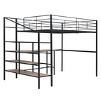 Cama loft de metal de tamaño completo con escritorio y escalera de almacenamiento lateral, negra