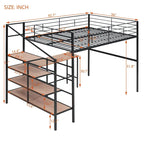 Cama loft de metal de tamaño completo con escritorio y escalera de almacenamiento lateral, negra