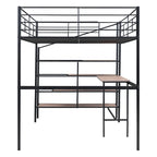 Cama loft de metal de tamaño completo con escritorio y escalera de almacenamiento lateral, negra